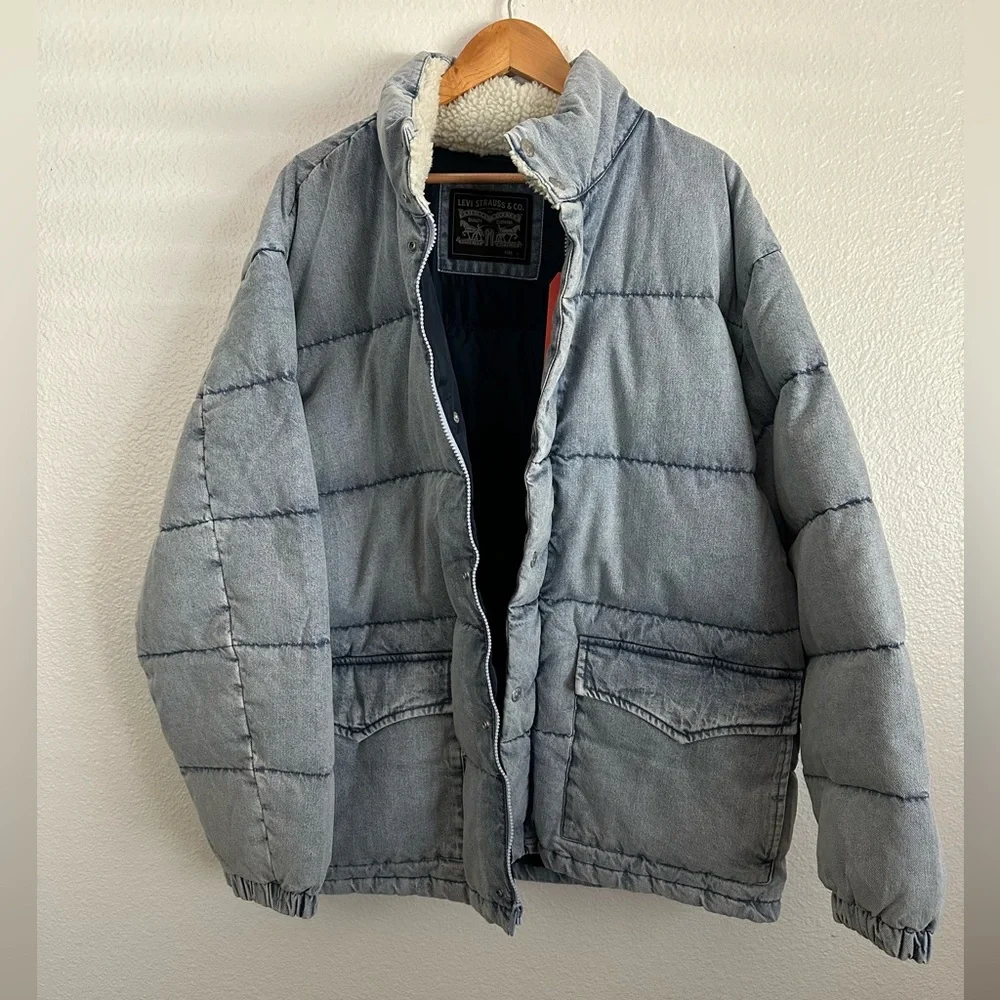Levi’s Western Puffer Down Denim Jacket Oversized Sherpa Country Men Size Large